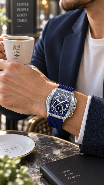 Luxury Men’s Sports Watch | Blue Silicone Strap