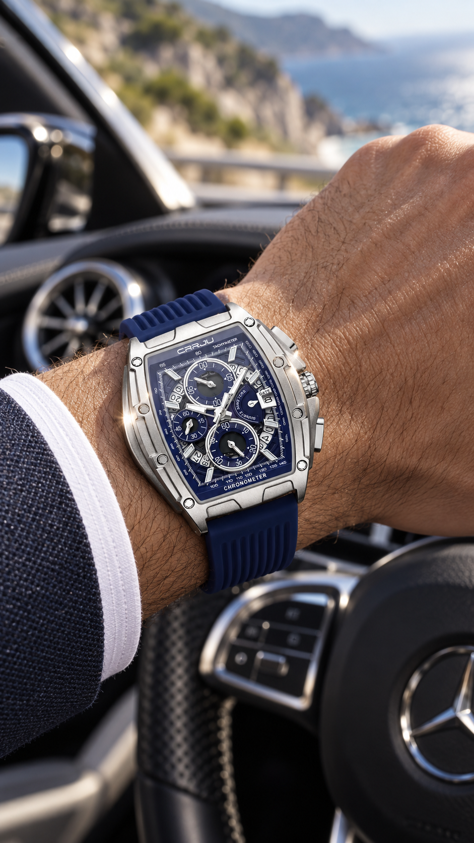 Luxury Men’s Sports Watch | Blue Silicone Strap