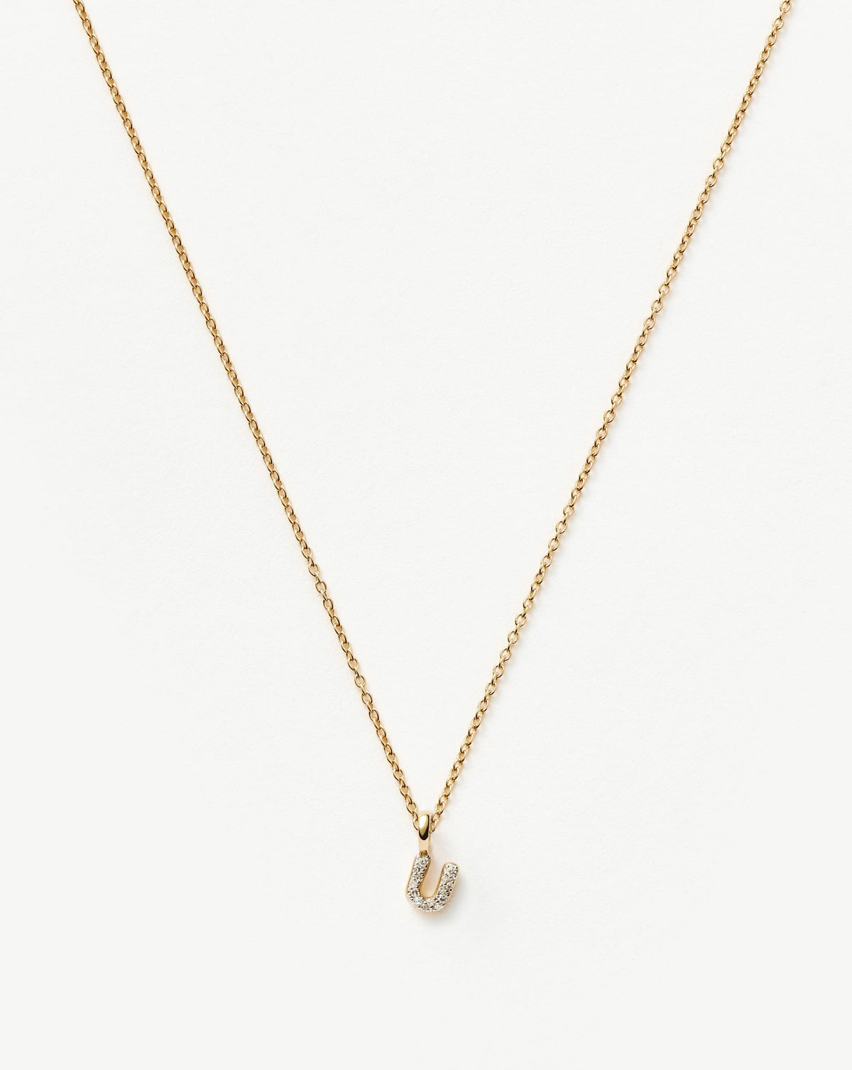 Solid Gold Diamond Initial Mini Pendant Necklace - U | 14ct Solid Yellow Gold Plated/Diamond